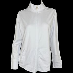 Belle Body by Kim Gravel Preppy Full Zip Jacket White Medium Fall Long Sleeve